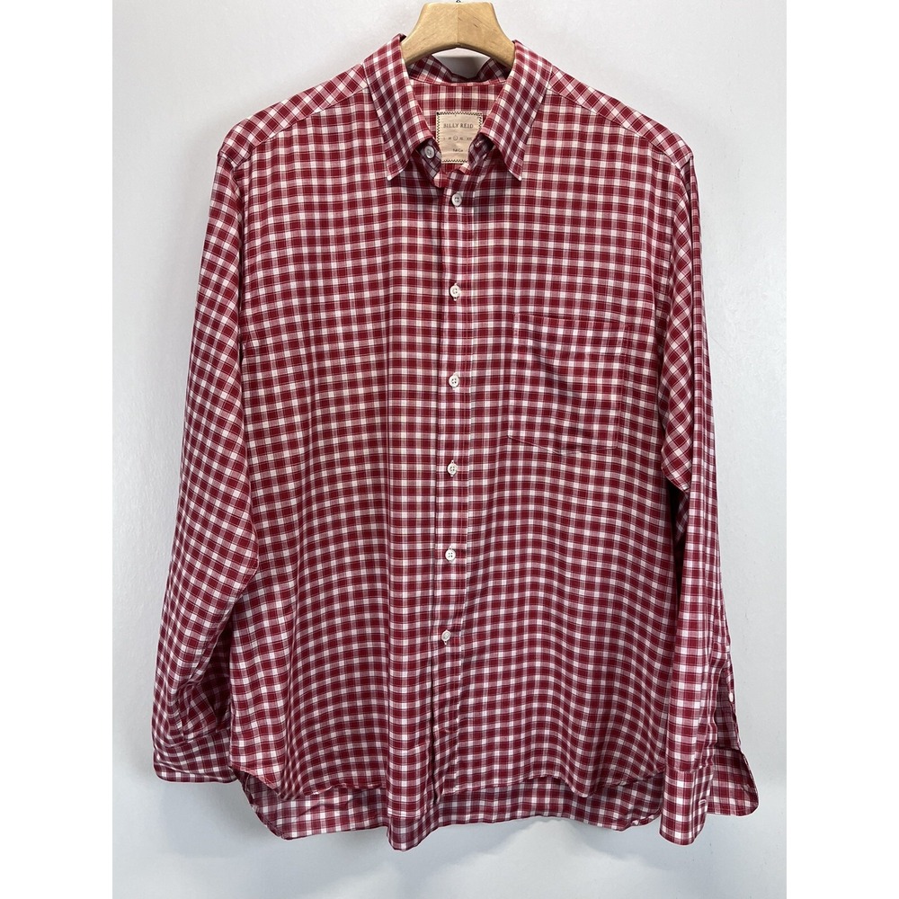 Billy Reid Button Down Shirt Sz Large Mens Red Plaid Long Sleeve Lightweight